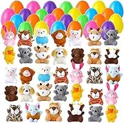 28pcs Easter Eggs Filled with Small Animal Plush Toy Set, Cute Small Stuffed Basket Animal Keychain Set, Goodie Bag Fillers, Carnival Prizes, Kids Easter Egg Filter Party Favors
