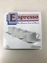 New Espresso Set Of Four Demitasse Coffee Cups & Saucers Signature JAPAN