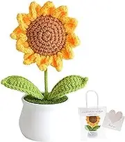 Crochet Flowers Artifical Sunflower for Office Desk Car Dashboard Decor Motivational Gifts for Women Handmade Knitted Flowers Birthday Christmas Party Home Decoration (Sunflower)