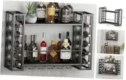 Wall Mounted Wine Rack, Wine Rack Wall Mounted with Wine Glass Rack, 2-Tier