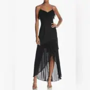 Aidan by Aidan Mattox Spaghetti Strap Crepe Pleated Chiffon High Low Dress Sz 8