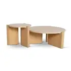 Linden Travertine Top Round Nested Table - Creme Ash