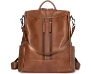 Women's Anti-theft Leather Backpack Handbag Daypack for Women Girls - Brown