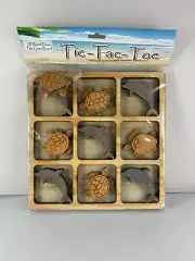 Tic Tac Toe 10 Wood Pieces Plus Game Board Dolphin and Turtle