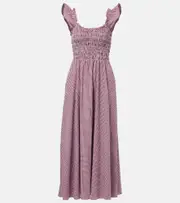 [Faithfull] Faithfull Eudora shirred cotton-blend maxi dress AU 14 red