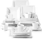 MALACASA Dinnerware Sets, 30 Pieces Ivory White Plates and Bowls Sets for 6, Squ