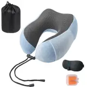 Catzon Travel Neck Pillow Premium Memory Foam for Airplane Car Office-Sky Blue