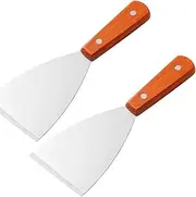 2 Pieces Stainless Steel Grill Griddle Scraper with Wooden Handle, Grill Slant Edge Flat Scraper, Barbecue Cooking Shovel, Versatile Grill Scraper Tool for Grill BBQ Teppanyaki Dough Pancake Pizza