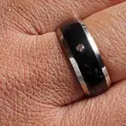 Ion Plated 8mm Titanium Austrian Crystal Domed, Beveled Edge Ring