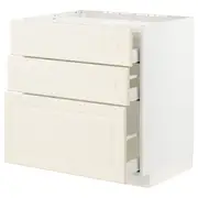 METOD / MAXIMERA base cab f hob/3 fronts/3 drawers, white/Bodbyn off-white, 80x60x80 cm