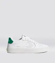 Women's White Pebbled Leather/Metallic Green & Ice Low Top Sneaker | Salvas