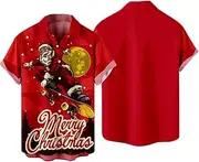 [Adafunzo] Christmas Shirt Men Funny Hawaiian Shirt Summer Beach Casual Short Sleeve Button Down Santa Claus Shirts