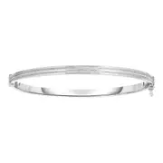 14k White Gold Polished Oval Shape White Glitter Bangle Bracelet, 7.25"