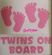 TWINS ON BOARD, BOYS and/or GIRLS COMBO with FEET Cut Vinyl Decal Sticker SML
