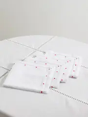 [Gohar World] Gohar World - Set Of Four Embroidered Linen And Cotton-blend Napkins - One size One size Red