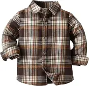 [Generic] Toddler Boys Long Sleeve Winter Autumn Shirt Tops Coat Outwear for Babys Clothes Plaid Brown Basketball Short