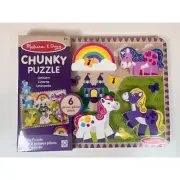 Melissa and Doug- Unicorn 6pc Wooden Chunky Puzzle - New In Package