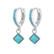 SOLID Sterling Silver Natural Turquoise Huggie Hoop Earrings - AVILIA Designs