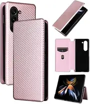 Flip Cover Type Carbon Fibre Phone Cover Compatible with Samsung Galaxy Z Fold5 Fold 5 SM-F946B Phone Case Anti-Fall Simplicity Folding Bracket Phone Shell (Rose Gold,Samsung Z Fold5)