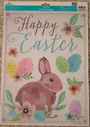 Happy Easter Eggs Bunny Rabbit Vinyl Static Window Clings Sheet of 8