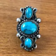 Lovely NAVAJO Sterling Silver HIGH BLUE TURQUOISE RING size 7 Split Shank Band
