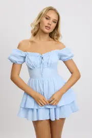 Blue Check Ruffle Playsuit Short Sleeve - Size 16XL, Women's Playsuit