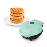 DASH Mini Maker Waffles Hash Browns Keto Chaffles Non-Stick Surfaces 4 In Aqua