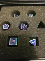 Polyhedral Metal 7Pc Dice Set Blue/Iridescent; DnD, Roleplaying, FREE SHIPPING