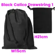 Black Calico Drawstring Bag Bulk Black Calico Bags Tote Bags S1 H21 x W15cm