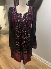Anna Sui New $515 Black Purple Floral Patchwork Mixed Media Dress Size 2 Velvet