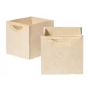 2 Pack Foldable Oatmeal Felt Cube Bins, 13 Inch Storage Cube with Rattan Hand...