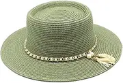 [Halemet] Women Straw Sun Hat, Large Brim Cap for Women Eco-Friendly Summer Straw Hat Beach Sun Hat Fedora Hat with Tassels
