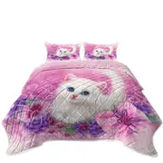 Pink Present White Kitten with Grapes Coverlet