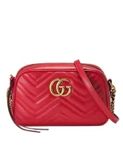 Gucci GG Marmont Small Matelassé Zipped Red Leather Shoulder Bag