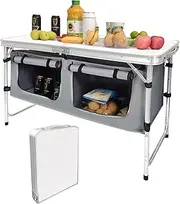 Camp Field Camping Folding Aluminum Table with Adjustable Legs for Outdoor Travel Beach, Backyards, BBQ, Party and Picnic Foldable Table, White