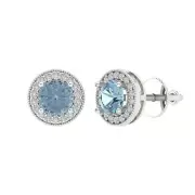 3.60 Round Cut Halo Blue Designer Stud Solitaire Earrings 14k white Solid Gold