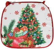 Set of 4 Cushion Chair Pads w/ties, 15"x15",CHRISTMAS TREE,GIFTS & SNOWFLAKES,CE