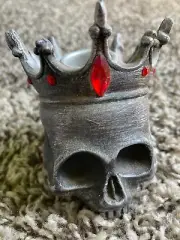 Skeleton King Skull Head Gemstone Crown Taper Candle Holder