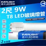 【EVERLIGHT 億光】20入組 T8 LED燈管 2尺 玻璃燈管(白光/中性光/黃光)