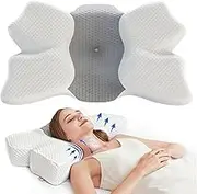 H HOKIZU Cervical Neck Pillow, Ergonomic Contour Design Neck Support Height Adjustable Memory Foam Pillow for Back Sleepers, Orthopedic Pillow for Neck Pain Relief (White_Gray, 25"x14"x5")