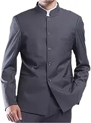 [Ancientomes] Men Gray Tunic Suit Jacket Mandarin Stand Collar Single Breasted Traditional Chinese Style Grey Coat Male Outerwear