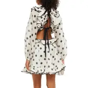 Zimmermann Polka Dot ruffle Silk Linen Mini dress size 3 AU 8-10 M New