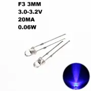 50pcs Blue F3 3mm Diameter LEDs Round Bright Light Lamp Emitting Diode