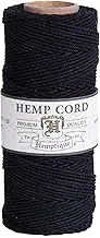 Hemptique 100% Hemp Cord Spool - 62.5 Meter Hemp String - Made with Love - No. 20~1mm Cord Thread for Jewelry Making, Macrame, Scrapbooking, DIY, & More - Black