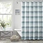 [Tommy Bahama] Fabric Shower Curtain, Stylish Striped Bathroom Decor, Hook Holes Top (Hula Beach Blue, 72" x 72")