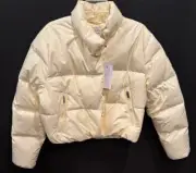 Athleta Summit Cropped Shine Puffer Jacket Medium M Glow Light Yellow New Tags