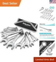 Versatile Stubby Wrench Set - 11-Piece SAE Tools in Convenient Roll-Up Pouch