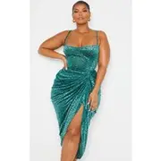 Plus Emerald Green Leopard Velvet Structured Corset Top, Emerald Green