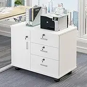 3-Drawer Wood File Cabinet, Mobile Lateral Filing Cabinet with Lock, Office Printer Stand with Adjustable Shelves for A4/Letter, Under Desk Filling Office Cabinet for Home Office ( Color : White )