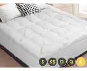 STARRY EUCALYPT Bamboo Fibre Pillowtop Mattress Topper Underlay Pad Cover King 7.5cm